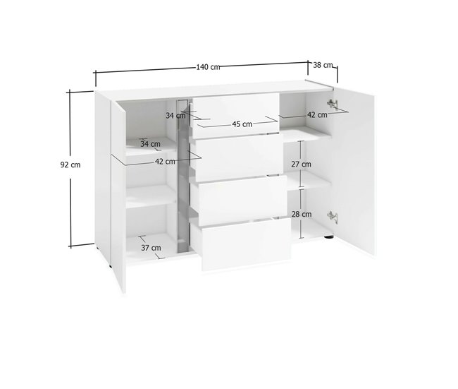 Conforama Aparador Dbjarkaso Bufé De Salón Aparador De Salón Despensa De Cocina Made In Italy 140x38h92 Cm Blanco Brillante Y Antracita