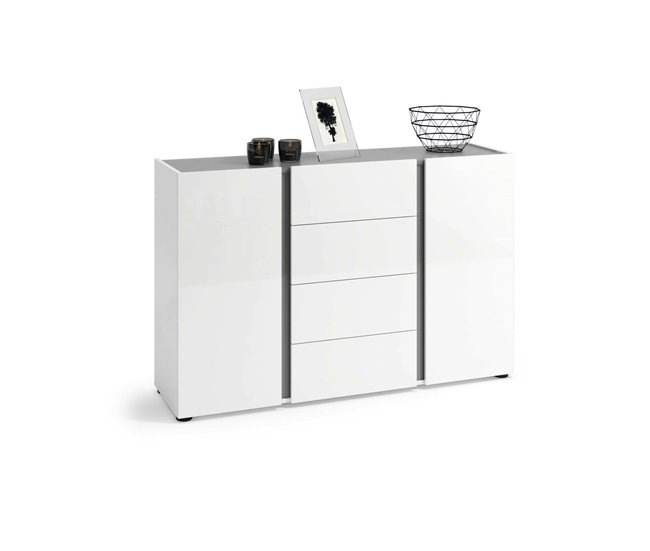 Conforama Aparador Dbjarkaso Bufé de salón Aparador de salón Despensa de cocina Made in Italy 140x38h92 cm Blanco brillante y Antracita