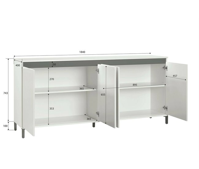 Conforama Aparador Dcecchett Bufé De Salón Aparador De Salón Despensa De Cocina Made In Italy 184x40h90 Cm Blanco Brillante Y Antracita