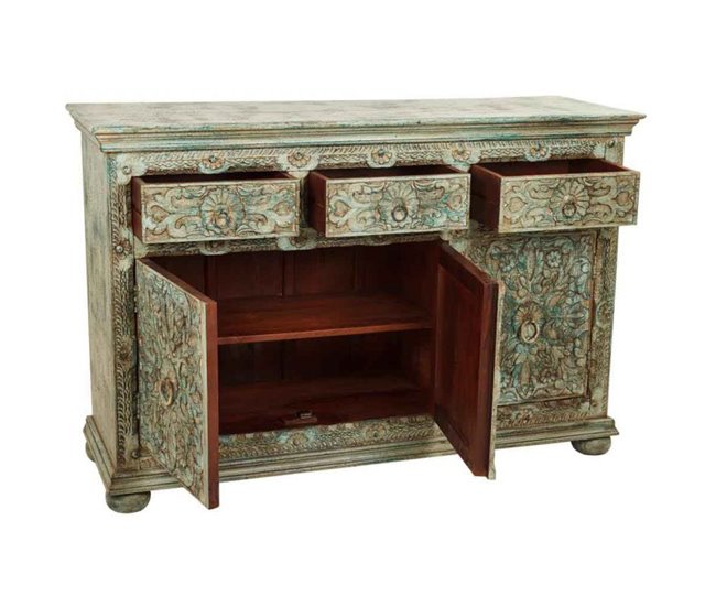 Conforama Aparador De Madera Tallada Verde 147x45x96