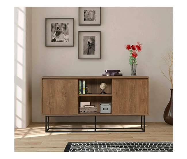 Conforama Aparador Deulofe Bufé De Salón Aparador De Salón Despensa De Cocina 140x36h72 Cm Nogal Y Negro