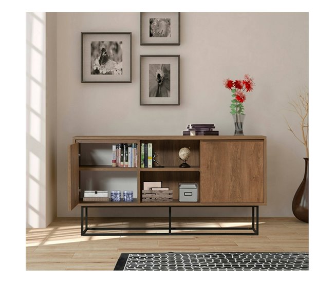 Conforama Aparador Deulofe Bufé De Salón Aparador De Salón Despensa De Cocina 140x36h72 Cm Nogal Y Negro