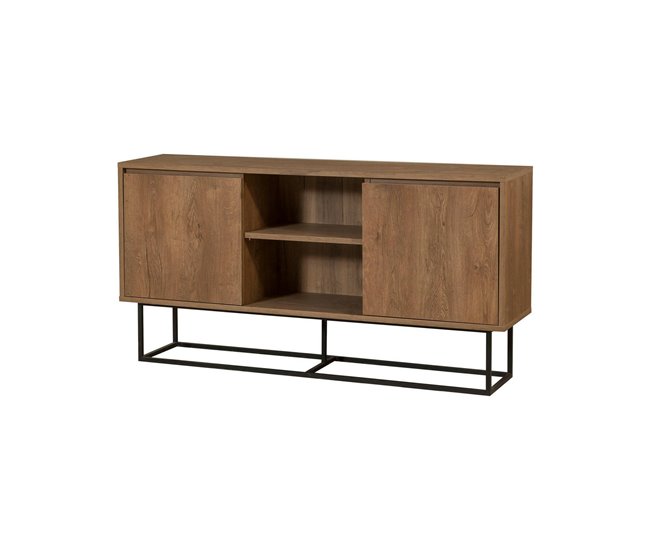 Conforama Aparador Deulofe Bufé de salón Aparador de salón Despensa de cocina 140x36h72 cm Nogal y Negro