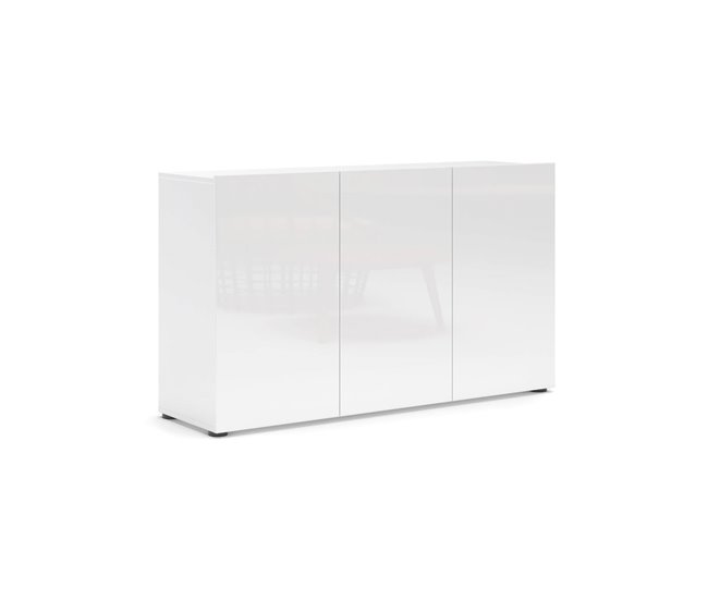 Conforama Aparador Dferraguzz Bufé de salón Aparador de salón Despensa de cocina Made in Italy 135x38h79 cm Blanco brillante