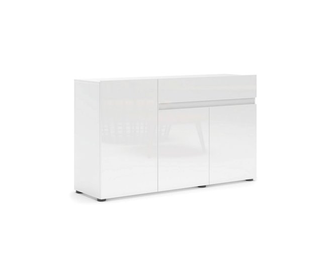 Conforama Aparador Dferrarin Bufé de salón Aparador de salón Despensa de cocina Made in Italy 135x38h79 cm Blanco brillante