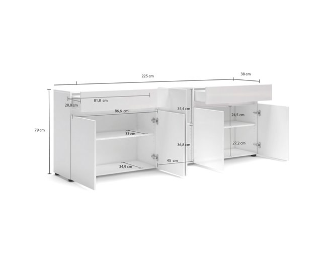 Conforama Aparador Dfilanger Bufé De Salón Aparador De Salón Despensa De Cocina Made In Italy 225x38h79 Cm Blanco Brillante