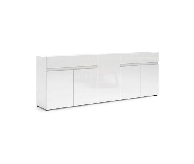 Conforama Aparador Dfilanger Bufé de salón Aparador de salón Despensa de cocina Made in Italy 225x38h79 cm Blanco brillante