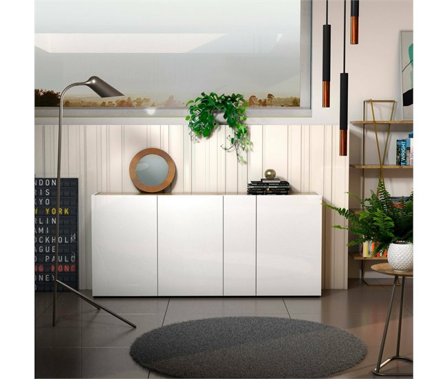 Conforama Aparador Dgasparin Bufé De Salón Aparador De Salón Despensa De Cocina Made In Italy 203x40h92 Cm Blanco Brillante Y Roble