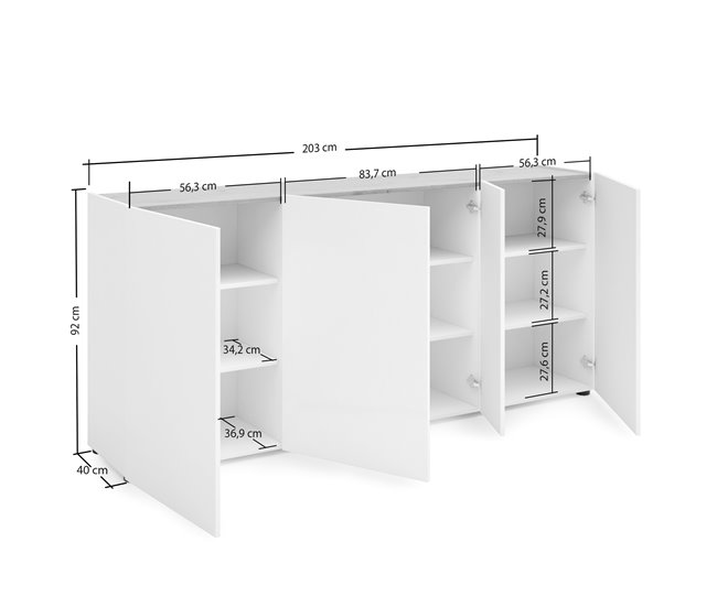 Conforama Aparador Dgasparin Bufé De Salón Aparador De Salón Despensa De Cocina Made In Italy 203x40h92 Cm Blanco Brillante Y Roble