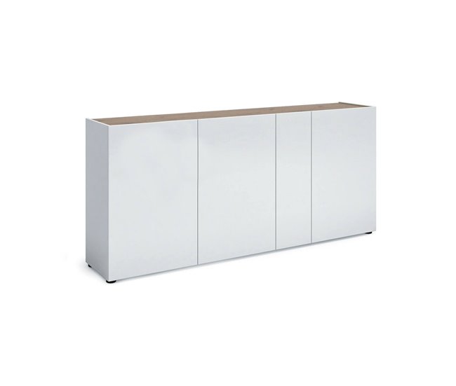 Conforama Aparador Dgasparin Bufé de salón Aparador de salón Despensa de cocina Made in Italy 203x40h92 cm Blanco brillante y Roble