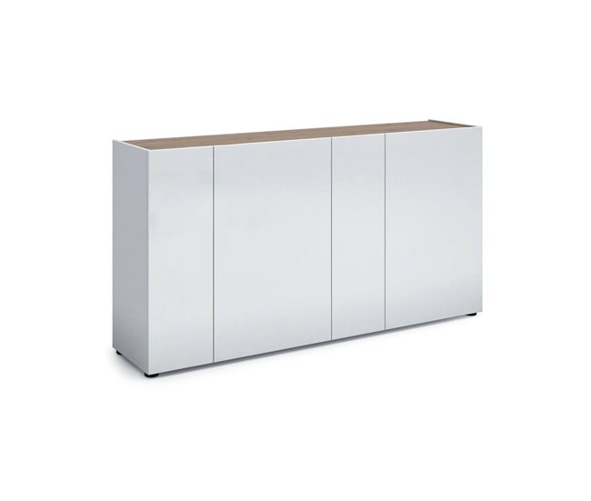 Conforama Aparador Dgasperin Bufé de salón Aparador de salón Despensa de cocina Made in Italy 174x40h92 cm Blanco brillante y Roble