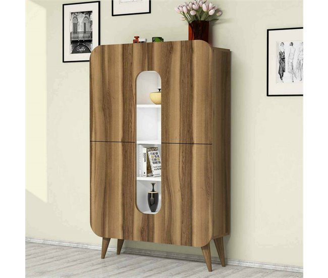 Conforama Aparador Dgaudenz Bufé De Salón Aparador De Salón Despensa De Cocina 93x32h144 Cm Nogal Y Blanco