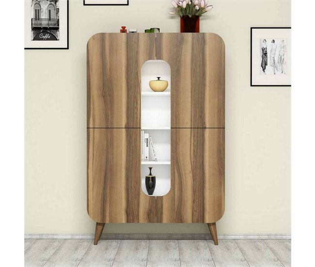 Conforama Aparador Dgaudenz Bufé De Salón Aparador De Salón Despensa De Cocina 93x32h144 Cm Nogal Y Blanco