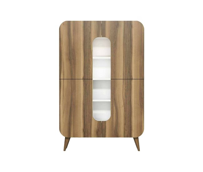Conforama Aparador Dgaudenz Bufé de salón Aparador de salón Despensa de cocina 93x32h144 cm Nogal y Blanco