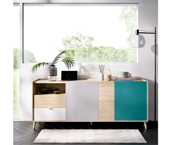 Conforama Aparador Dguerin Buffet De Salón Aparador De Salón Moderno Con 3 Puertas 180x43h75 Cm Roble Y Gris
