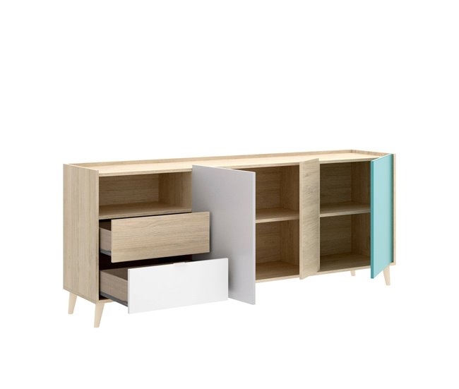 Conforama Aparador Dguerin Buffet De Salón Aparador De Salón Moderno Con 3 Puertas 180x43h75 Cm Roble Y Gris