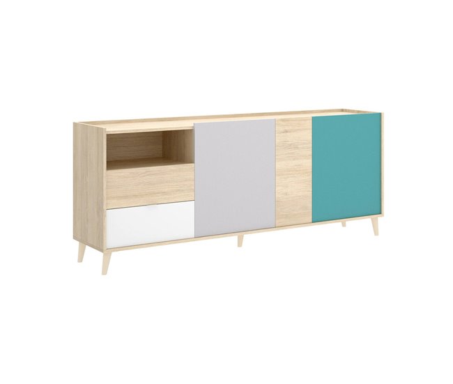 Conforama Aparador Dguerin Buffet de salón Aparador de salón moderno con 3 puertas 180x43h75 cm Roble y Gris