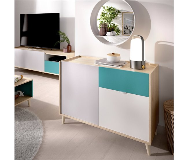 Conforama Aparador Djuli Buffet De Salón Aparador De Salón Moderno Con 2 Puertas 105x43h75 Cm Blanco Y Roble