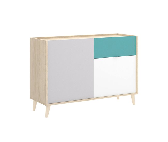 Conforama Aparador Djuli Buffet de salón Aparador de salón moderno con 2 puertas 105x43h75 cm Blanco y Roble