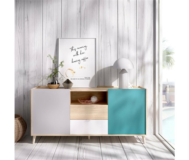 Conforama Aparador Dmaje Buffet De Salón Aparador De Salón Moderno Con 2 Puertas 155x43h75 Cm Blanco Y Roble
