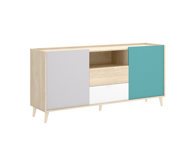 Conforama Aparador Dmaje Buffet de salón Aparador de salón moderno con 2 puertas 155x43h75 cm Blanco y Roble