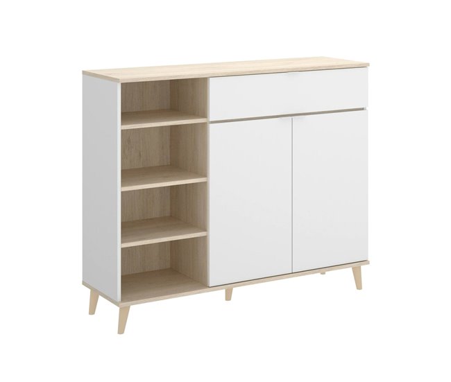 Conforama Aparador Dmezzon Buffet despensa de salón Aparador de salón moderno con 2 puertas 120x40h102 cm Blanco y Roble