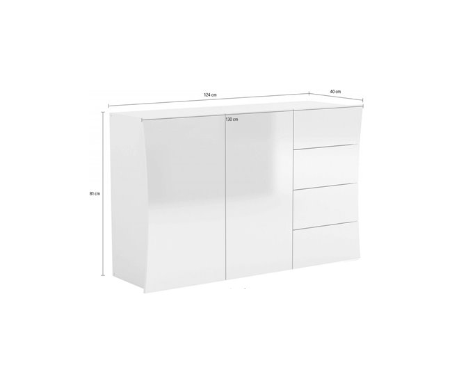 Conforama Aparador Dmogno Aparador De Cocina Con 2 Puertas Y 4 Cajones Buffet De Salón 100% Made In Italy 124x40h82 Cm Blanco Brillo