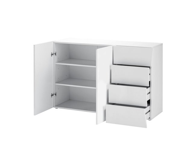 Conforama Aparador Dmogno Aparador De Cocina Con 2 Puertas Y 4 Cajones Buffet De Salón 100% Made In Italy 124x40h82 Cm Blanco Brillo