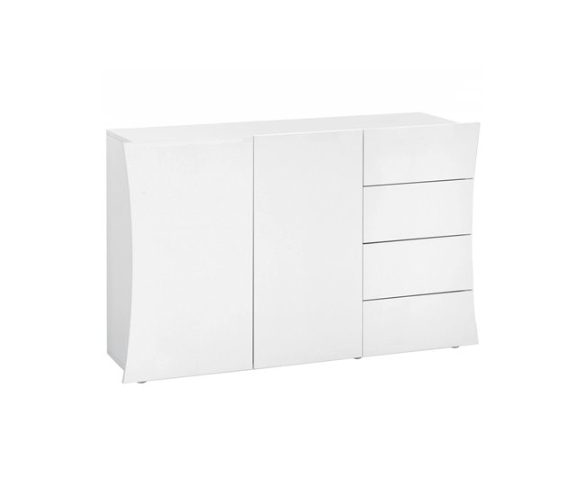 Conforama Aparador Dmogno Aparador de cocina con 2 puertas y 4 cajones Buffet de salón 100% Made in Italy 124x40h82 cm Blanco brillo