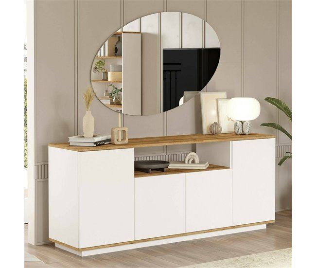 Conforama Aparador Dpas Bufé De Salón Aparador De Salón Despensa De Cocina 180x45h75 Cm Roble Y Blanco
