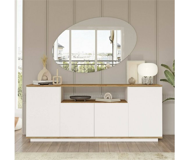 Conforama Aparador Dpas Bufé De Salón Aparador De Salón Despensa De Cocina 180x45h75 Cm Roble Y Blanco