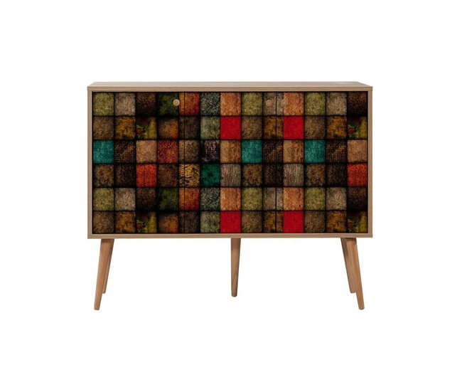 Conforama Aparador Dpavarin Bufé de salón Aparador de salón Despensa de cocina 120x36h90 cm Roble y Multicolor