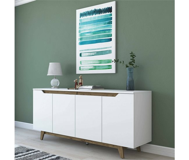 Conforama Aparador Dpaves Bufé De Salón Aparador De Salón Despensa De Cocina 180x45h79 Cm Blanco Y Nogal