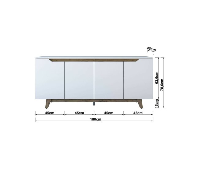 Conforama Aparador Dpaves Bufé De Salón Aparador De Salón Despensa De Cocina 180x45h79 Cm Blanco Y Nogal