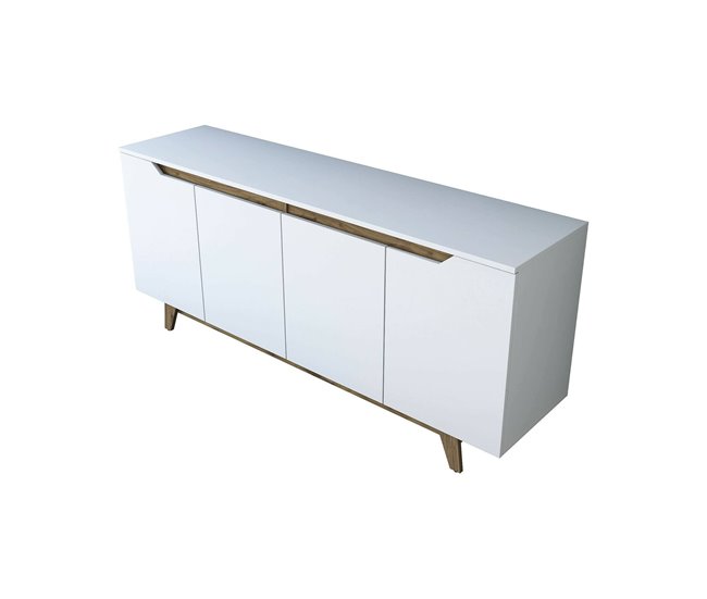 Conforama Aparador Dpaves Bufé de salón Aparador de salón Despensa de cocina 180x45h79 cm Blanco y Nogal