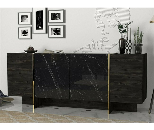 Conforama Aparador Dpazzagl Bufé De Salón Aparador De Salón Despensa De Cocina 180x47h76 Cm Negro Y Oro