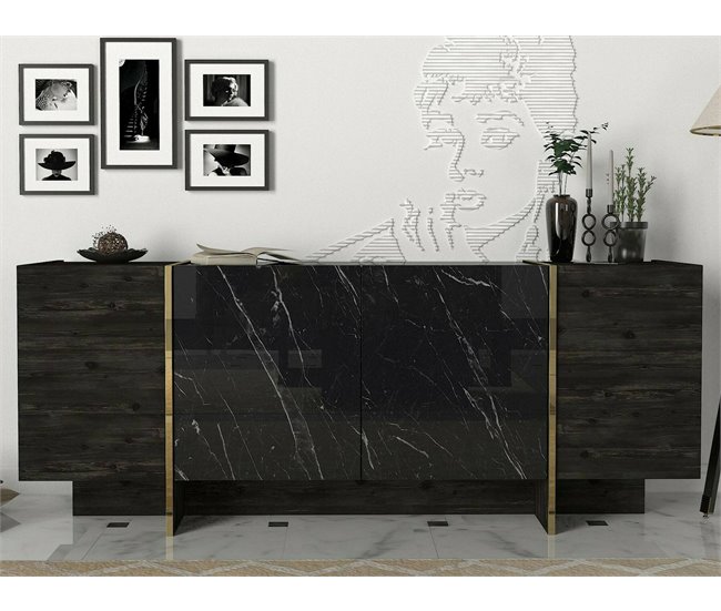 Conforama Aparador Dpazzagl Bufé De Salón Aparador De Salón Despensa De Cocina 180x47h76 Cm Negro Y Oro