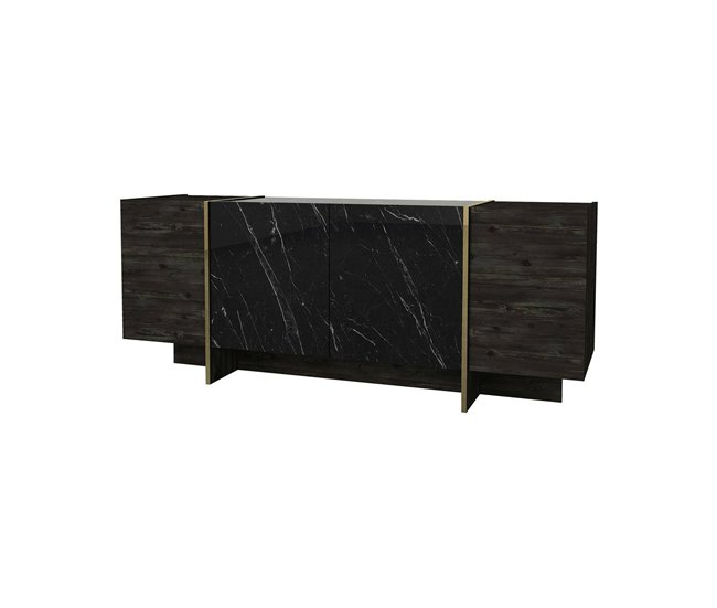 Conforama Aparador Dpazzagl Bufé de salón Aparador de salón Despensa de cocina 180x47h76 cm Negro y Oro