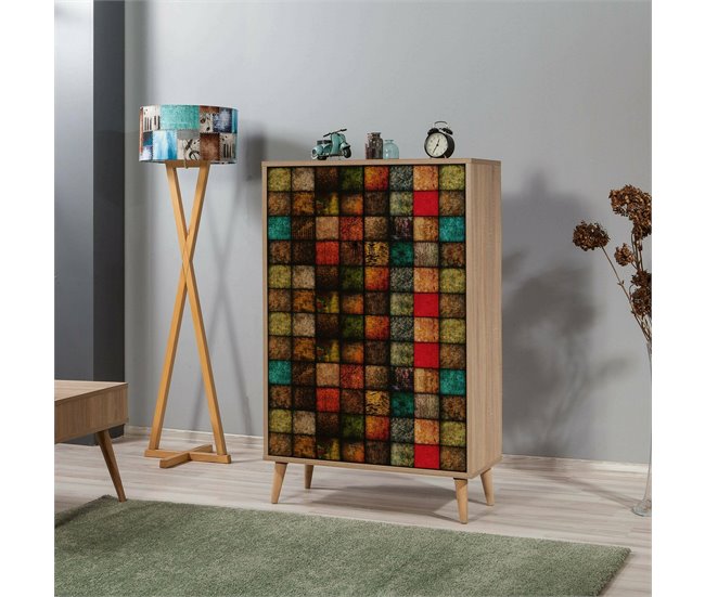 Conforama Aparador Dpersy Bufé De Salón Aparador De Salón Despensa De Cocina 80x36h127 Cm Roble Y Multicolor