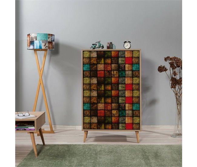 Conforama Aparador Dpersy Bufé De Salón Aparador De Salón Despensa De Cocina 80x36h127 Cm Roble Y Multicolor