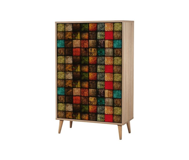 Conforama Aparador Dpersy Bufé de salón Aparador de salón Despensa de cocina 80x36h127 cm Roble y Multicolor