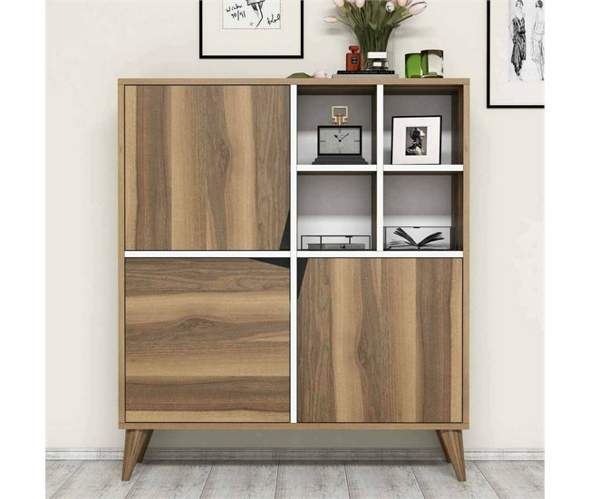 Conforama Aparador Dpolitan Bufé De Salón Aparador De Salón Despensa De Cocina 100x30h115 Cm Nogal Y Blanco