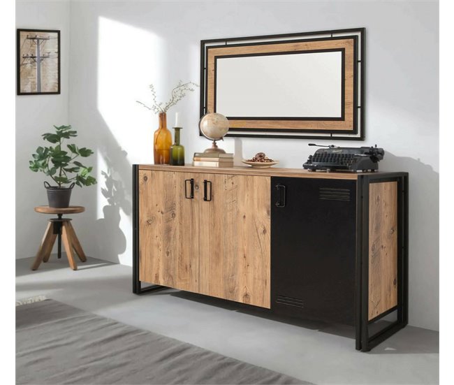 Conforama Aparador Dragusi Bufé De Salón Aparador De Salón Despensa De Cocina 140x45h80 Cm Roble Y Negro