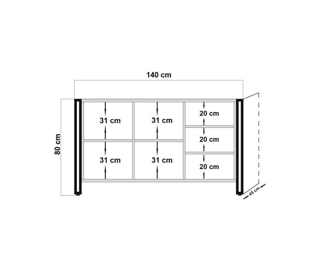 Conforama Aparador Dragusi Bufé De Salón Aparador De Salón Despensa De Cocina 140x45h80 Cm Roble Y Negro