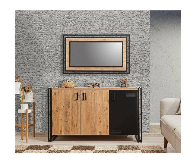Conforama Aparador Dragusi Bufé De Salón Aparador De Salón Despensa De Cocina 140x45h80 Cm Roble Y Negro