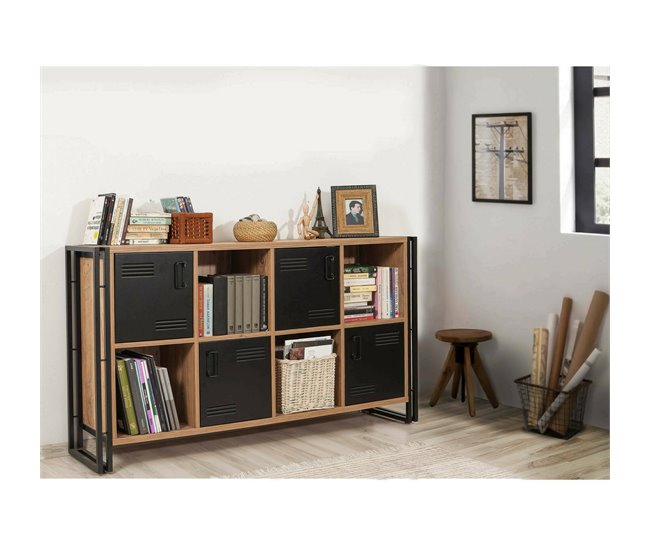Conforama Aparador Dumfrie Bufé De Salón Aparador De Salón Despensa De Cocina 164x35h89 Cm Roble Y Negro