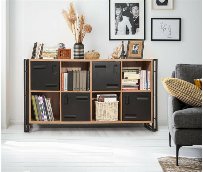 Conforama Aparador Dumfrie Bufé De Salón Aparador De Salón Despensa De Cocina 164x35h89 Cm Roble Y Negro
