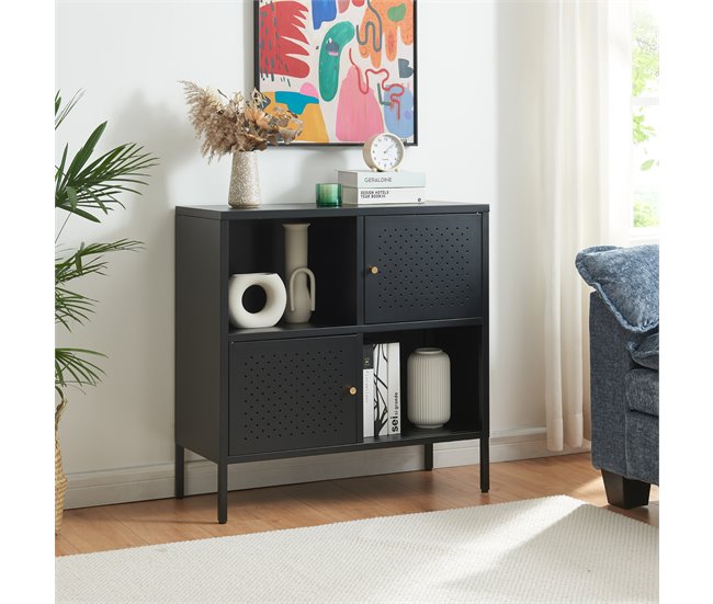 Conforama Aparador Janakkala Acero Con 2 Puertas 80x35x80 Cm - Negro [en.casa]