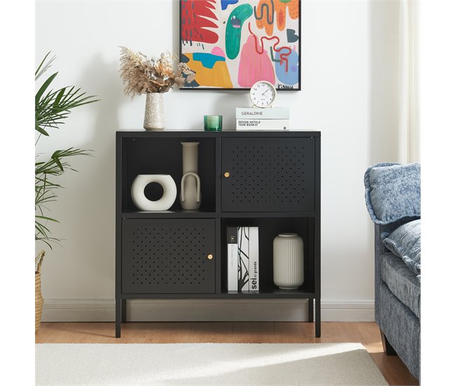 Conforama Aparador Janakkala Acero Con 2 Puertas 80x35x80 Cm - Negro [en.casa]