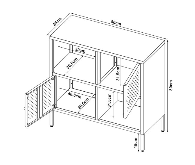 Conforama Aparador Janakkala Acero Con 2 Puertas 80x35x80 Cm - Negro [en.casa]